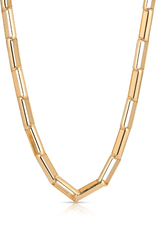 Unique Design Necklace-Gold Plated Earrings-Rectangular Link Necklace