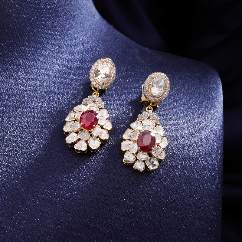 Retro Crystal Earrings-Retro Crystal Earrings-Divyanshi Polki And Diamond Long Earrings