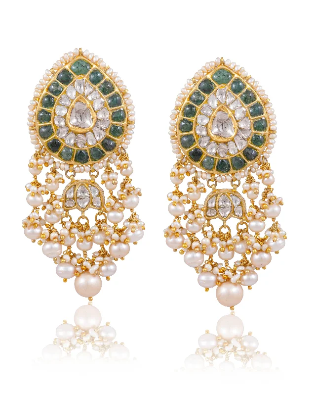 Multi-Layered Earrings-Multi-Layered Earrings-Rucheeka Polki Long Earrings