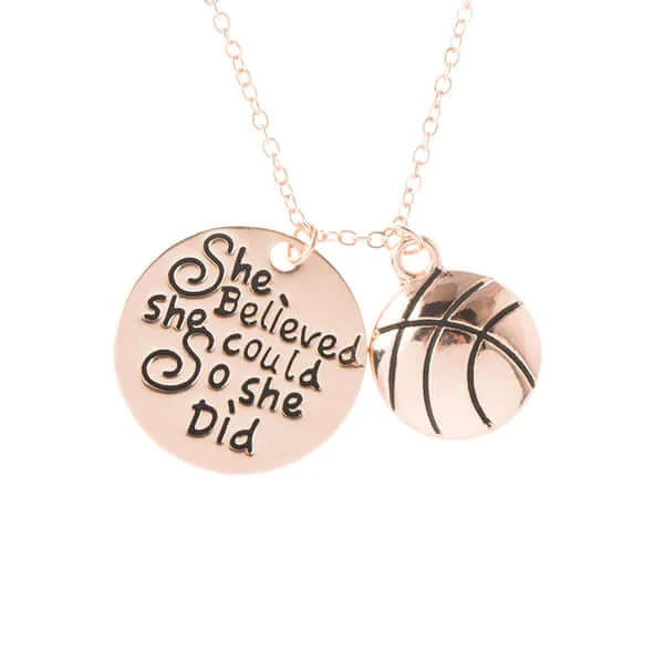 Multicolor Pendant Necklace-Large Pearl Earrings-Basketball She Believed She Could So She Did Necklace