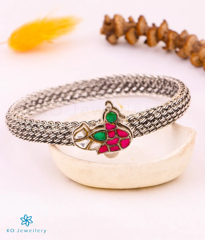 Gemstone Link Bracelet-Small Crystal Earrings-The Madhula Silver Kada Bracelet (Size/2.2/2.4/2.6/2.8)