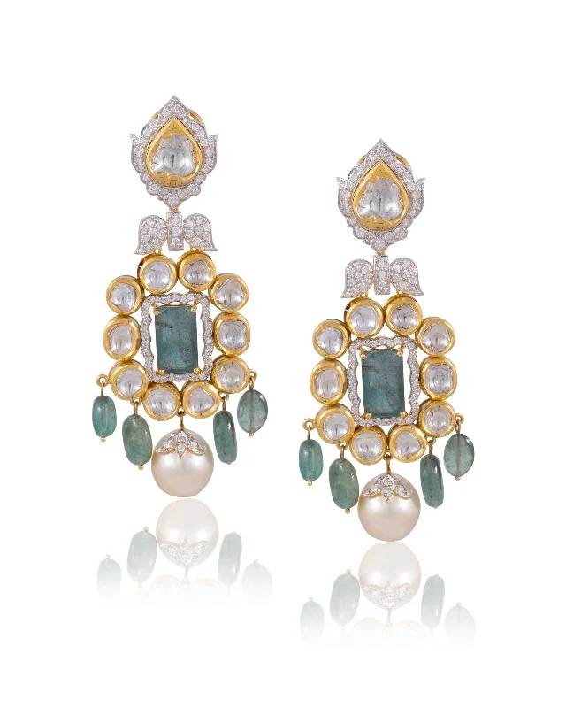 Sweetheart Earrings-Sweetheart Earrings-Wajiha Jadau Polki And Diamond Long Earrings