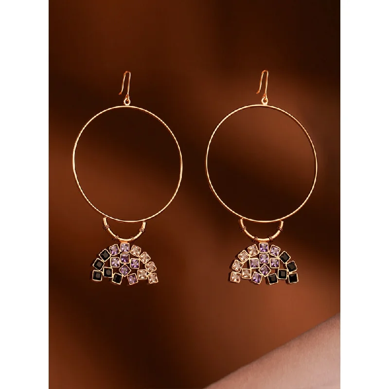 Long Crystal Earrings-Long Crystal Earrings-Suhani Pittie Violet Empire Cubic Zirconia Gold Plated Hoop Earrings