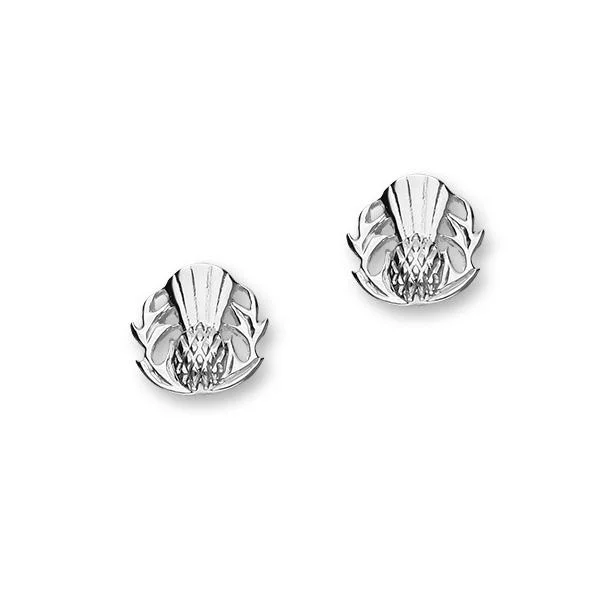 Swaying Earrings-Swaying Earrings-Silver Scottish Thistle Emblem Stud Earrings