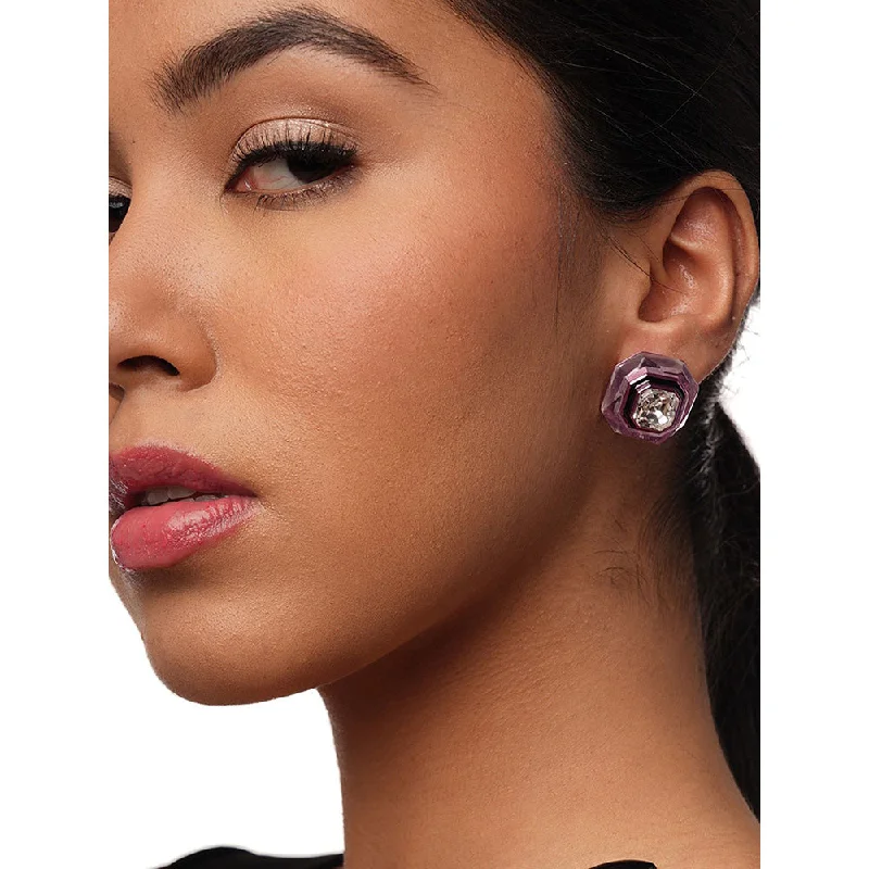 Abstract Shape Earrings-Abstract Shape Earrings-Isharya Bisou Infinity Cut Pink Crystal Studs In Colored Plating