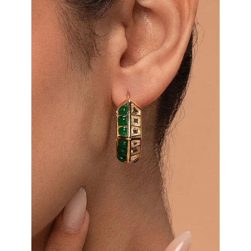 Abstract Earrings-Abstract Earrings-Isharya Fiesta Hydro Emerald Hoops In 18Kt Gold Plated