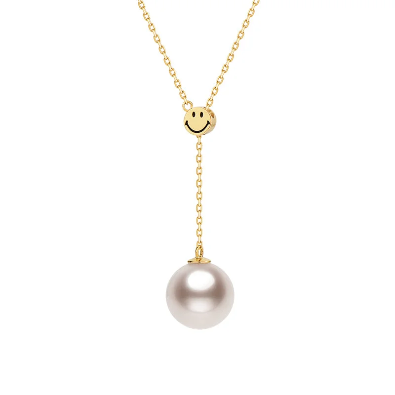 Modern Pendant Necklace-Rose Gold Stud Earrings-KKLUE×SMILEY® 18K Gold Akoya Pearl Y Chain Necklace