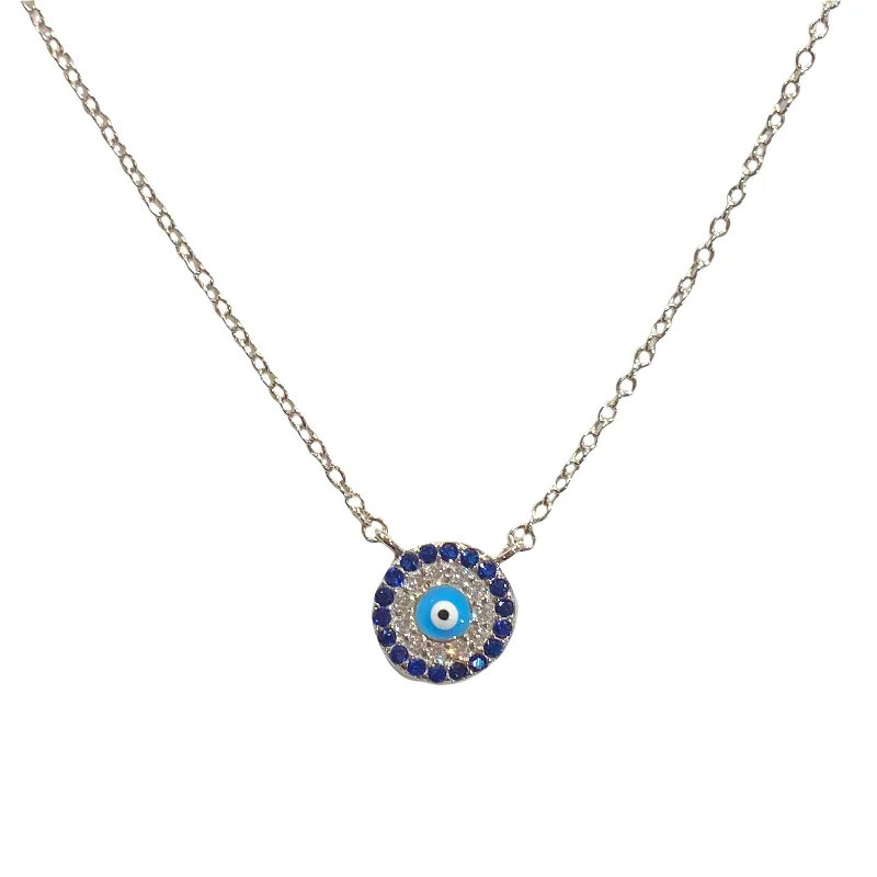 Diamond and Pearl Necklace-Swarovski Crystal Earrings-Evil Eye Round Disc Necklace