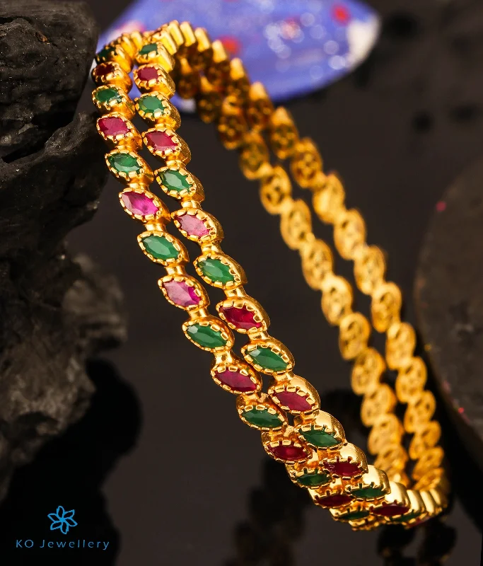 Rose Gold Stackable Bracelets-Retro Crystal Earrings-The Nishita Silver Kemp Bangle (Green/Size/2.2/2.4/2.8)