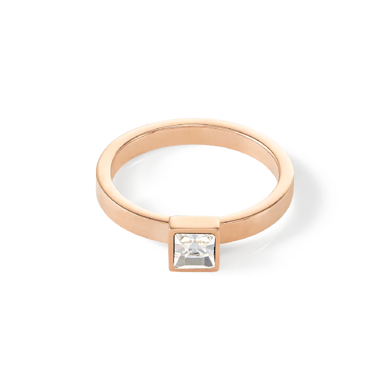 Gold Engagement Ring with Diamond-Gemstone Stud Earrings for Bridal-Brilliant Square small ring rose gold crystal