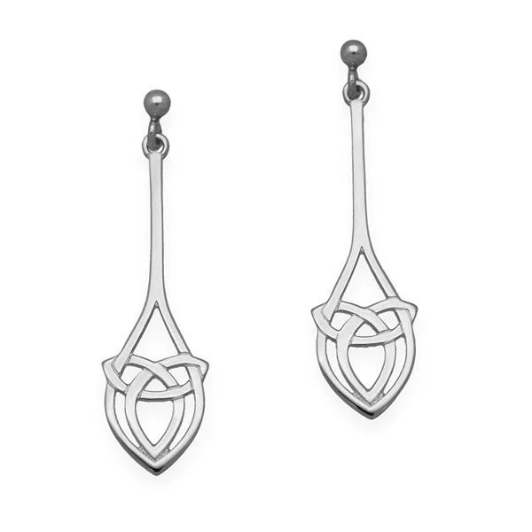 Small Crystal Earrings-Small Crystal Earrings-Celtic Trinity Knot Marquise Drop Stud Earrings in Silver