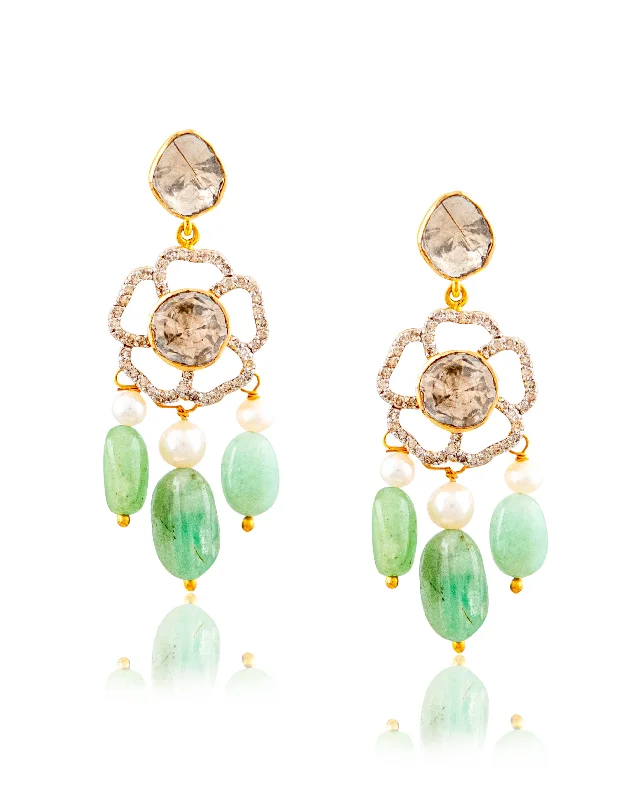 Wedding Earrings for Bride-Wedding Earrings for Bride-Divanshi Polki And Diamond Long Earrings