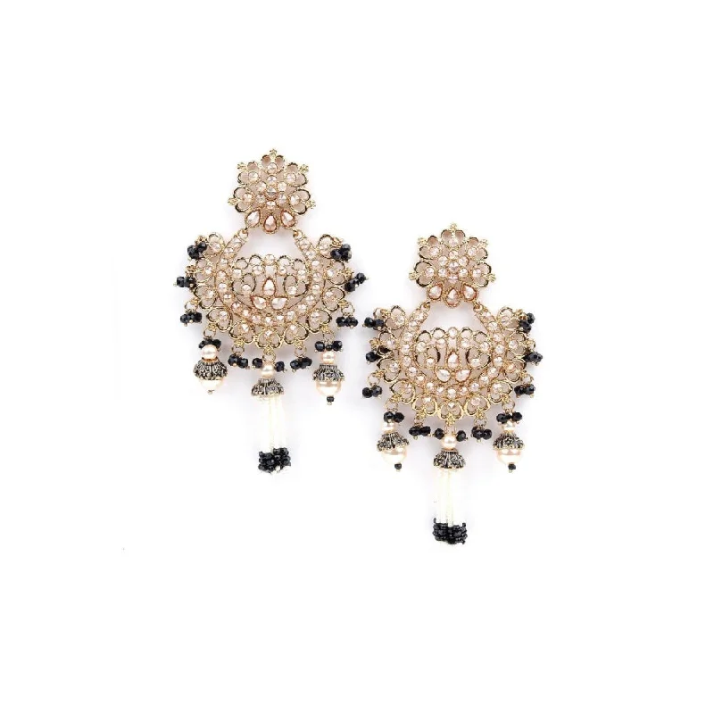 Statement Earrings for Casual Wear-Statement Earrings for Casual Wear-Odette Women Gold And Black Rhinestone Dangle Earrings