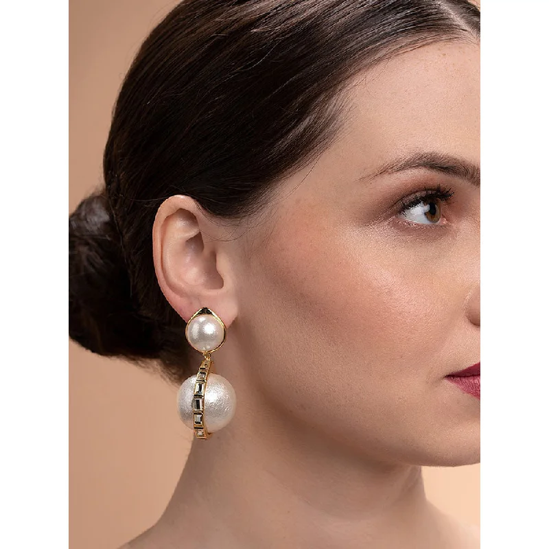 Retro Crystal Earrings-Retro Crystal Earrings-Isharya Amara Pearl Duo Drop Earrings in 18kt Gold Plated