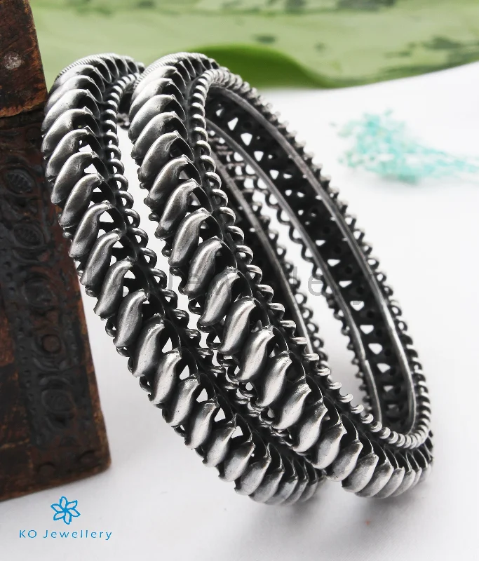 Adjustable Charm Bracelet-Unique Designer Earrings-The Anvi Silver Bangle (Oxidised/Size/2.4/2.6/2.8)