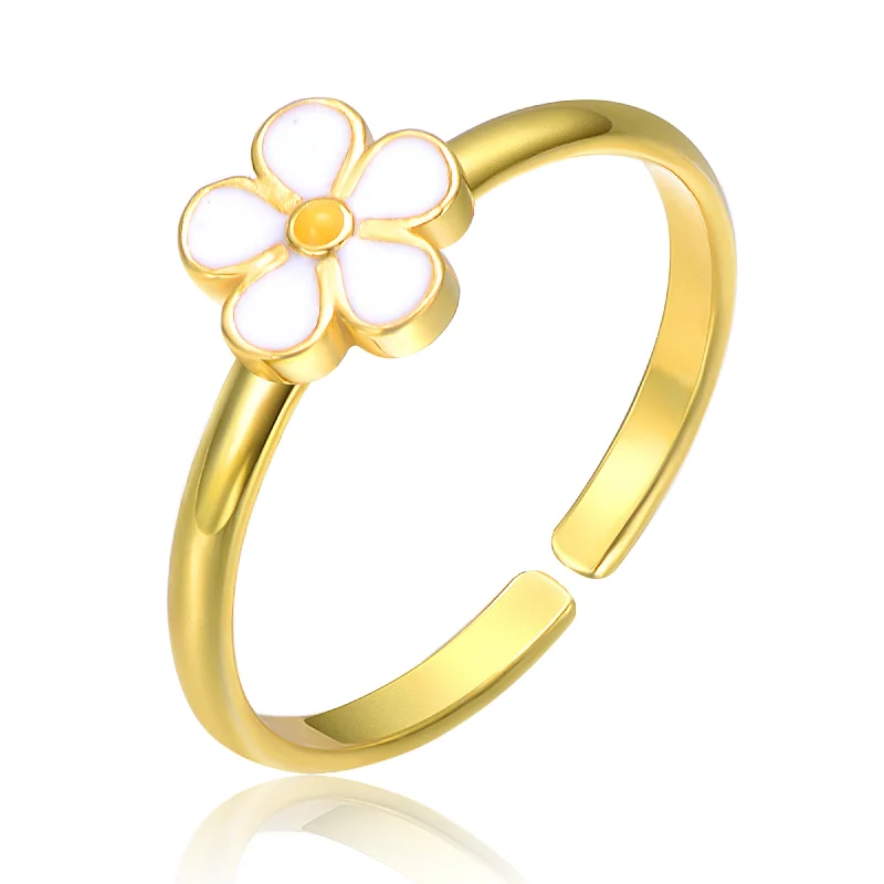 Engagement Ring with Emerald-Oversized Earrings-Children's 14k Gold Plated White Flower Daisy Adjustable Ring