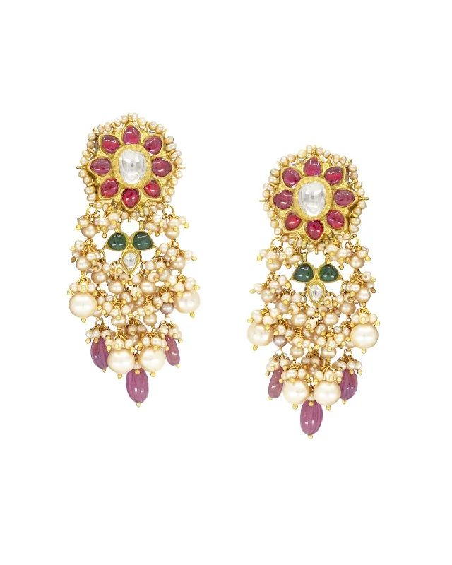 Multi-Layer Earrings-Multi-Layer Earrings-Kritika Polki Long Earrings