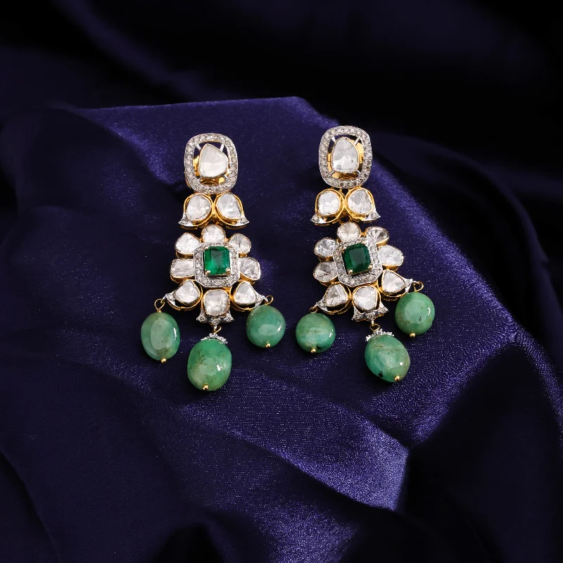 Swaying Earrings-Swaying Earrings-Nazra Polki And Diamond Long Earrings