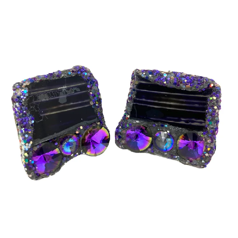 Abstract Shape Earrings-Abstract Shape Earrings-PURPLE SQUARE CRYSTAL CLIP-ON EARRINGS