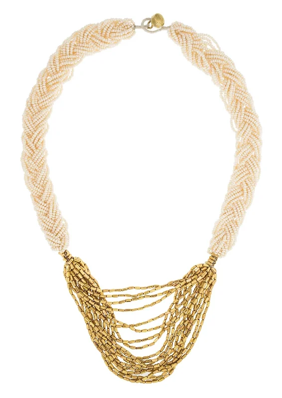 Simple Choker Necklace-Luxury Crystal Earrings-<br>The Braided Hema<br> Cream