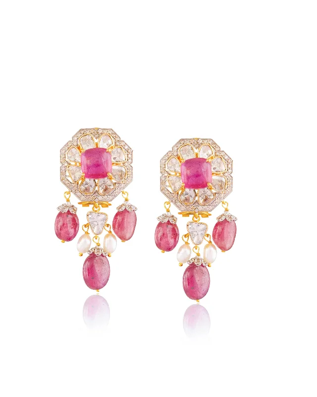 Trendy Drop Earrings-Trendy Drop Earrings-Lashika Polki And Diamond Long Earrings