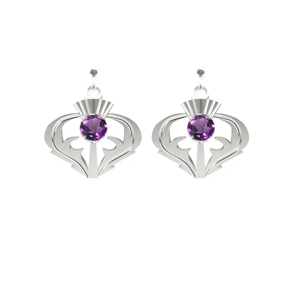 Chunky Earrings-Chunky Earrings-Amethyst Stud Drop Thistle Earrings in Sterling Silver