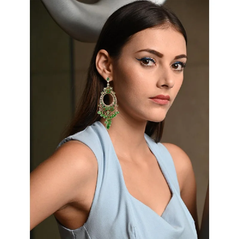 Chunky Hoop Earrings-Chunky Hoop Earrings-Odette Women Green Metal Earrings