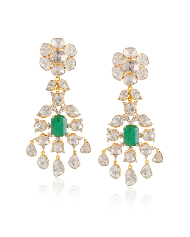 Artistic Earrings-Artistic Earrings-Shaheen Polki And Diamond Long Earrings