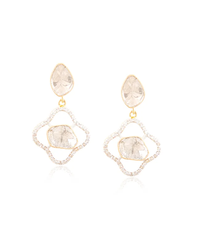 Women’s Crystal Earrings-Women’s Crystal Earrings-Heena Polki And Diamond Long Earrings