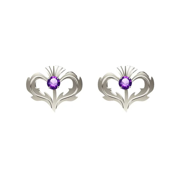 Beaded Earrings-Beaded Earrings-Silver Thistle Earrings with Amethyst