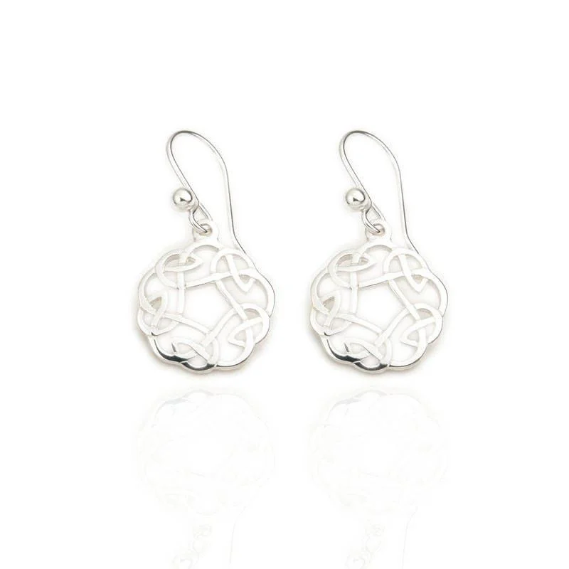 Crystal Hoops Earrings-Crystal Hoops Earrings-Celtic Knotwork Drop Earrings In Silver