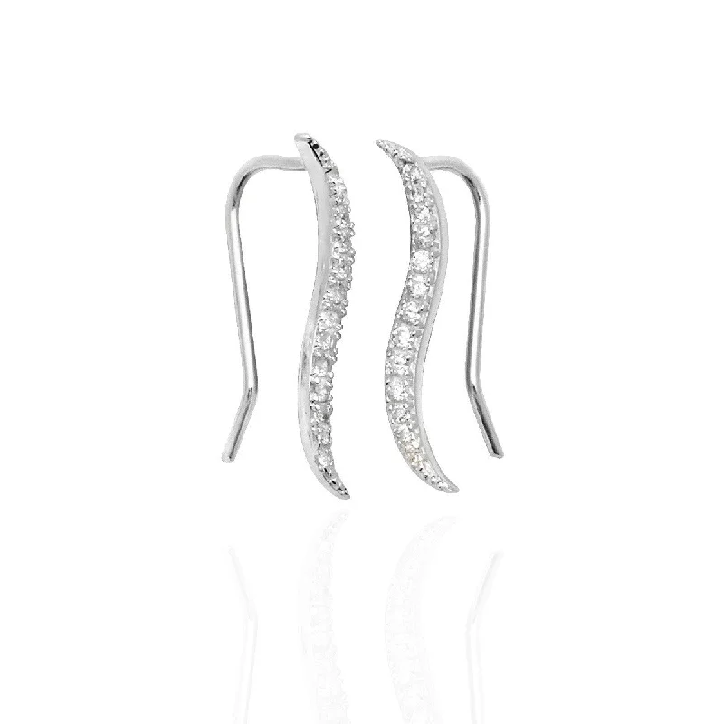 Statement Earrings for Evening-Statement Earrings for Evening-Sterling Silver Pave Swirl Ear Climber Earrings