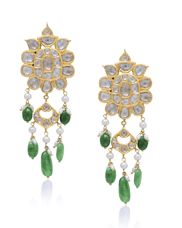 Retro Style Earrings-Retro Style Earrings-Nimish Jadau Polki Long Earrings