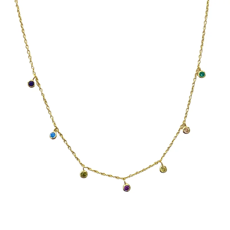 Designer Diamond Necklace-Minimalist Drop Earrings-Amy Dainty Bezel Rainbow Choker