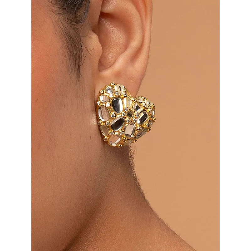 Hollow Hoop Earrings-Hollow Hoop Earrings-Isharya Desire Mirror Heart Studs In 18Kt Gold Plated