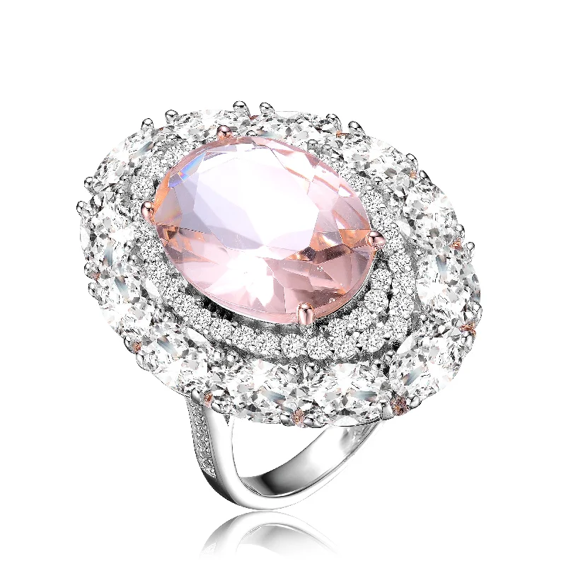 Wedding Ring with Ruby-Enamel Earrings-Montfort Morganite Pink Halo Limited Edition Ring