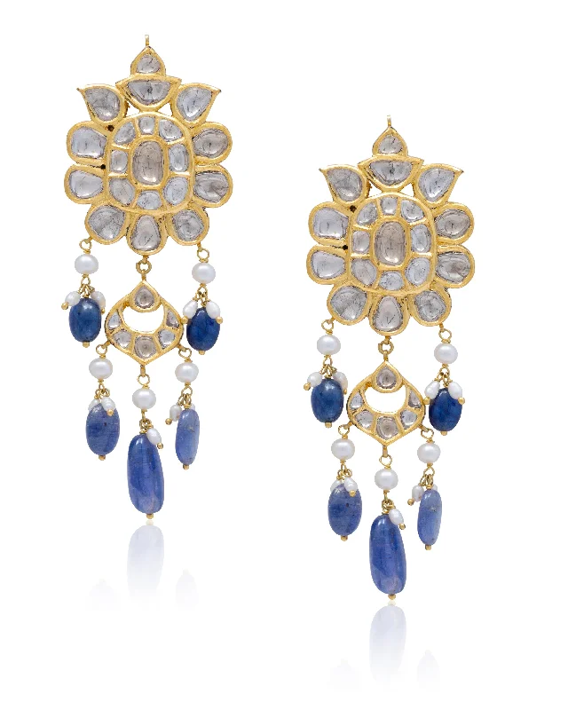 Lightweight Earrings-Lightweight Earrings-Nimish Jadau Polki Long Earrings