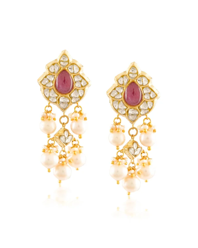 Statement Earrings for Women-Statement Earrings for Women-Niharika Polki Long Earrings