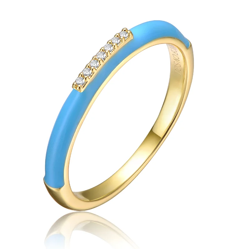 Men’s Rose Gold Ring-Elegant Diamond Hoop Earrings-Coralie Blue Enamel Slim Stacking Band Ring